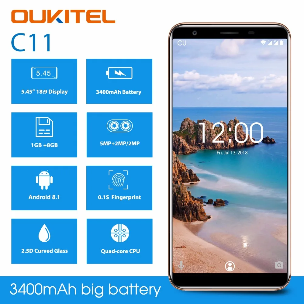 OUKITEL C11 Pro 4G мобильный телефон с функцией 5 дюймов 18:9 Дисплей Android 8 1 4 ядра 3g