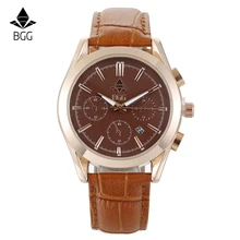 

Luxury Top BGG Brand Fashion Casual Leather Quartz Wristwatch Analog Sport Watch Men Military Clock Man Relogio Masculino Hour