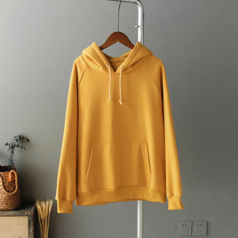 Ordifree 2019 осень негабаритных для женщин толстовки Толстовка Повседневный пуловер зима желтый флисовая женская с капюшоном