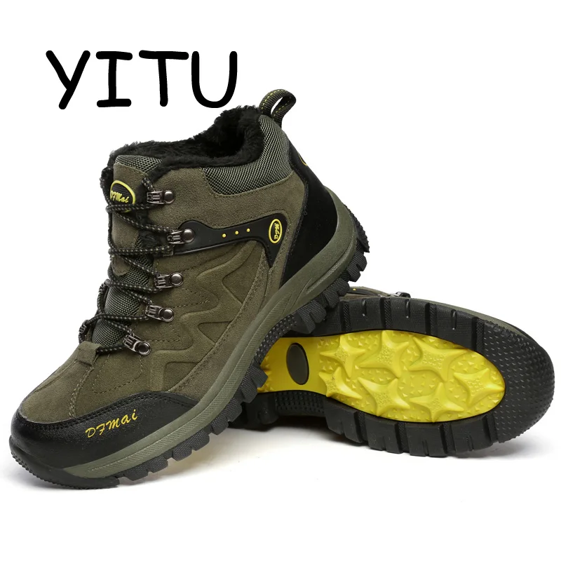 

YITU 2018 Fur Trekking Hiking Shoes Breathable Leather Outdoor Boots Winter Sneakers For Men Mountain Climbing Shoes Large Size