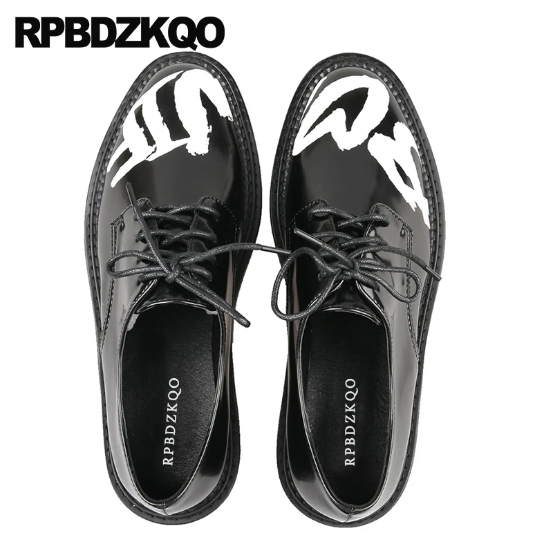 

2018 china lace up patent leather flats black round toe graffiti vintage women oxfords shoes japanese ladies designer chinese