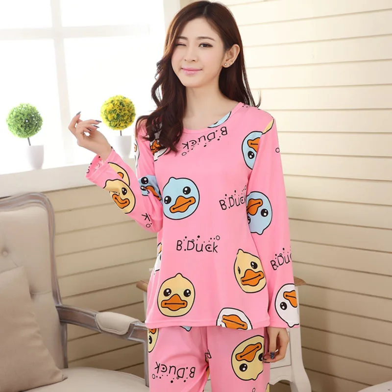 QWEEK/Милая стильная ночная рубашка с длинными рукавами для женщин; сезон осень; милая Пижама принцессы из двух предметов; размер XXL; хлопковая домашняя одежда для женщин - Цвет: 0017Pink