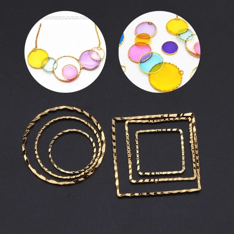 

10Pcs Round Square Geometric Metal Frame Jewelry UV Resin Charms Bezel Setting