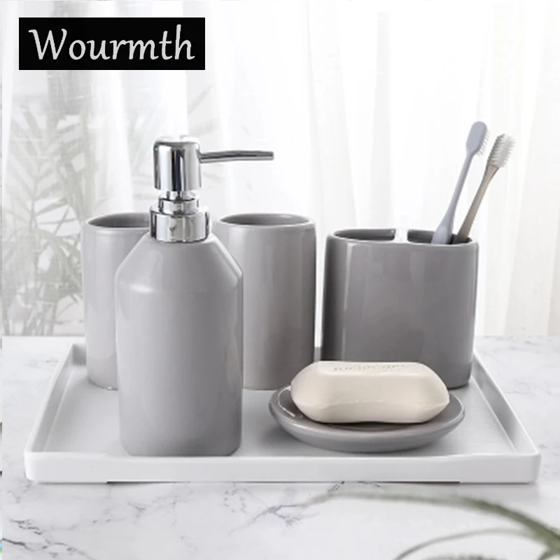 

Wourmth 5PCS Ceramic Bathroom Washing sets of Home Decoration 5 Color Simple Soap Dish Toothbrush holder Hand soap Full set