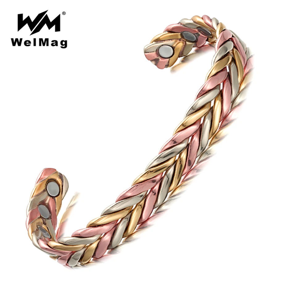 

WelMag Energy Open Copper Magnetic Bracelet Bangles for Women 3-color Healing Adjustable Wristband for arthritis dropshipping