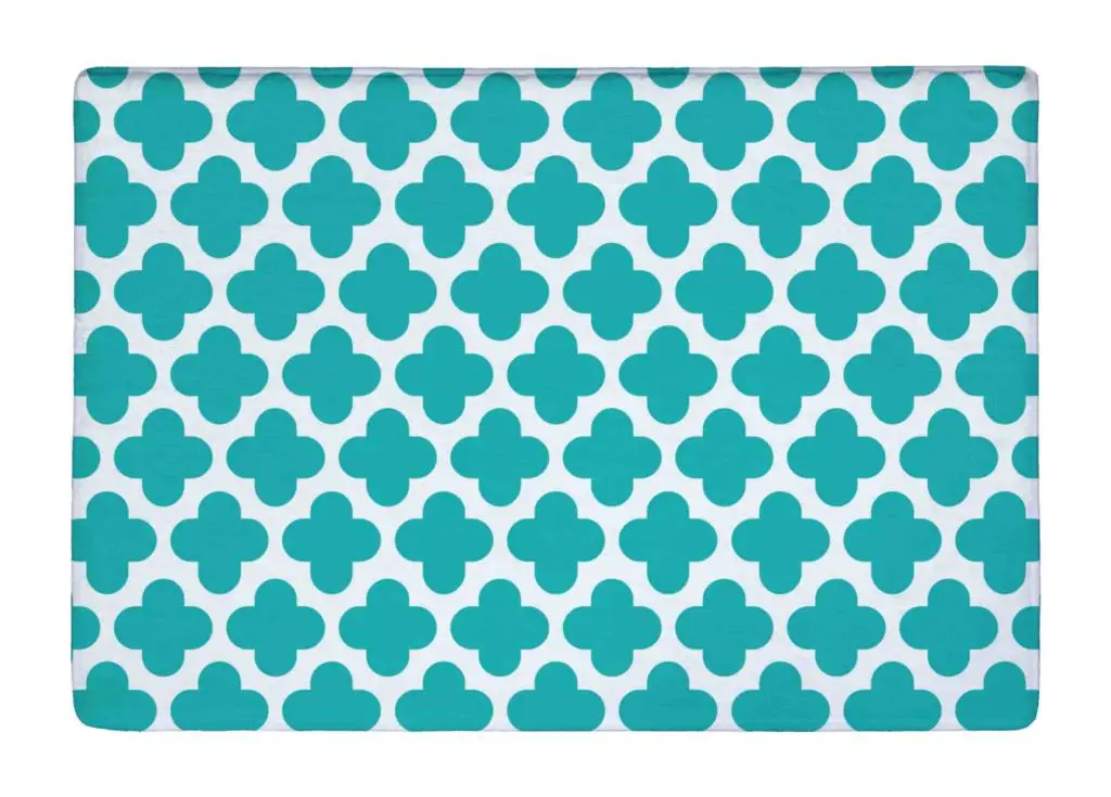 Floor Mat Turquoise Quatrefoil Clover Diamonds GeometryPrint Non slip