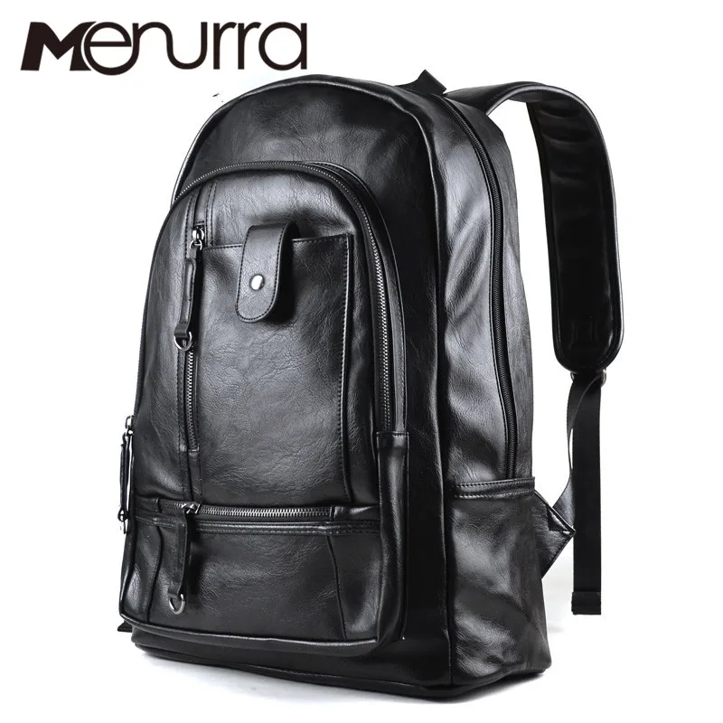 Men's New Black leather shoulder backpack PU soft leather Male Backpack