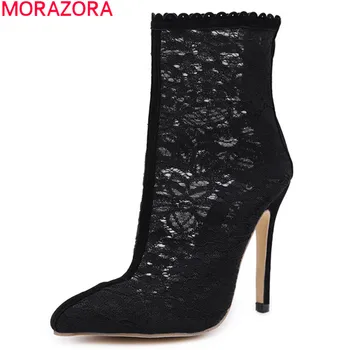 

MORAZORA 2020 new arrival ankle boots for women pointed toe summer shoes simple zip high heels boots elegant party shoes woman