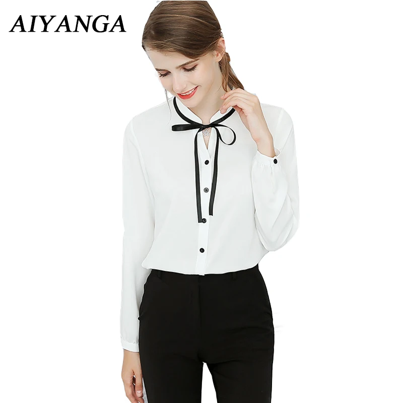 AIYANGA 2018 OL Long Sleeve Blouses Womens White Shirts Slim Fashion ...