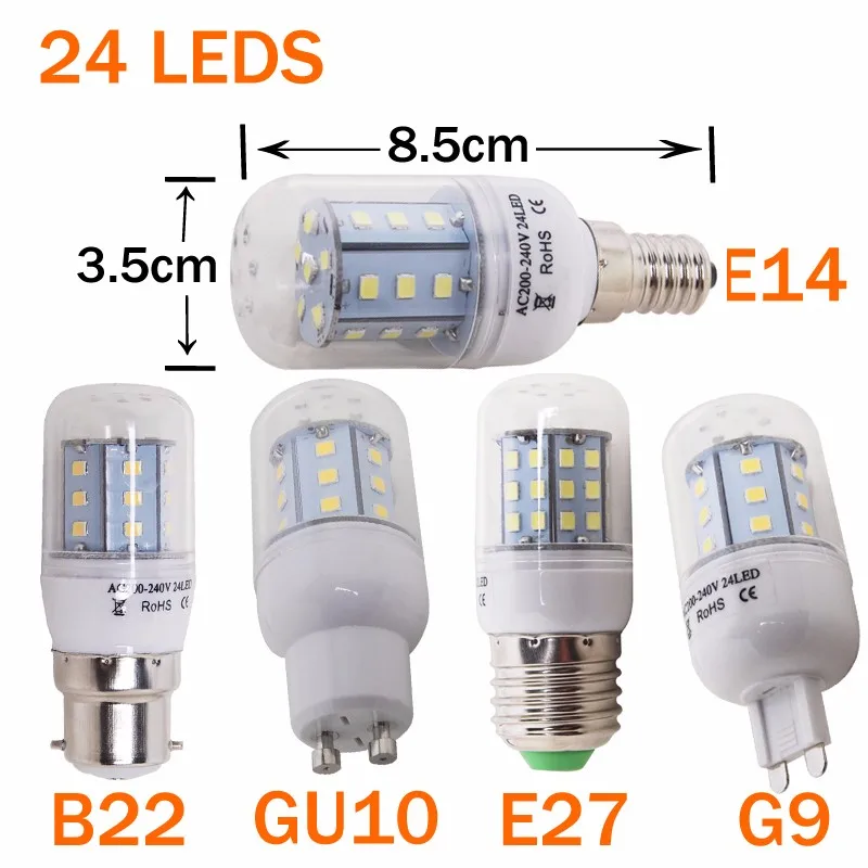 GU10 E27 G9 B22 E14 LED Bombilla de maíz SMD 2835 ahorro 24 leds 42 LED 220 v Lamparas spot Light Home Chandelier Spotlight GU10 E27 G9 B22 E14 LED Bombilla de maíz SMD 2835 ahorro 24 leds 42 LED 220 v Lamparas spot Light Home Chandelier Spotlight