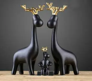 

Nordic ceramic family deer home decor crafts room decoration vintage ornament porcelain animal figurines wedding decoration gift
