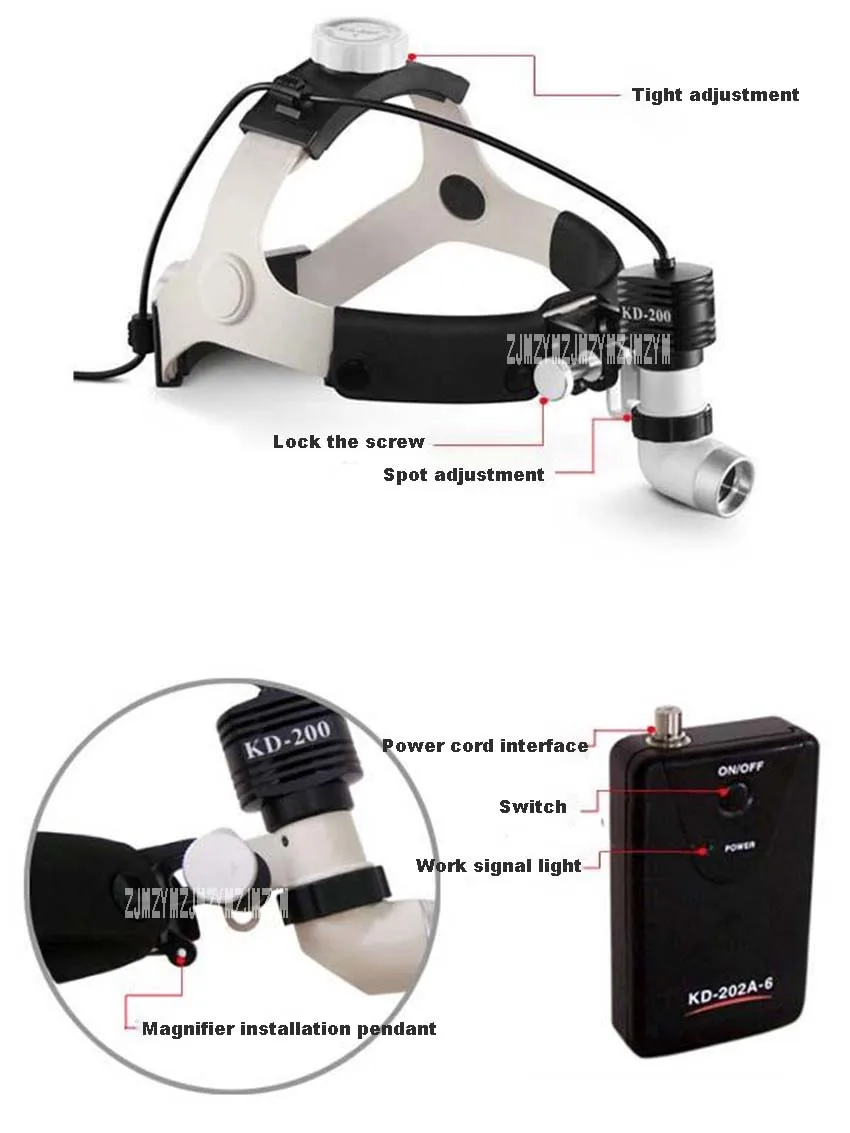 Светодиодный 5 Вт медицинский хирургический головной светильник, стоматологический головной светильник, высокая мощность, налобный фонарь, регулируемый, заряжаемый, KD-202A-6