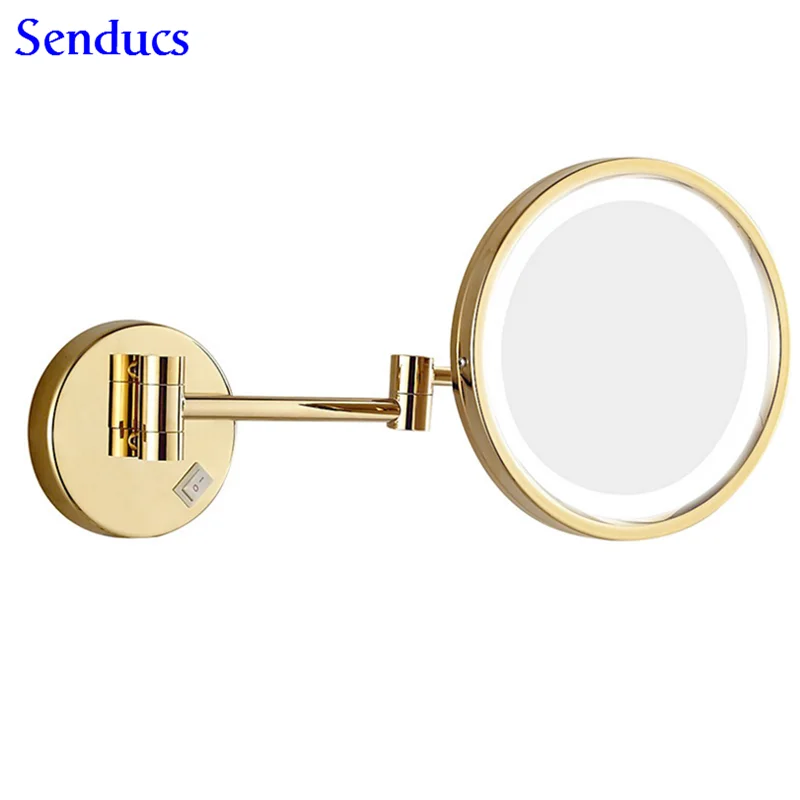 Senducs Chrome светодиодный Ванная комната зеркало с высокое качество латунь Ванна зеркала 8,5 дюймов Красота зеркало 3x увеличительное Ванная комната зеркала - Цвет: gold