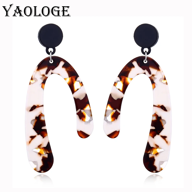 YAOLOGE Fashion Unique Acrylic Earrings Horseshoe Creative Personality Jewelry Bohemian Style Statement For Women Gifts | Украшения и