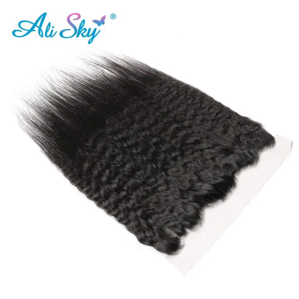 Ali Sky Kinky Straight 4 Bundles With lace Frontal Closure Peruvian Hair Bundles with 13x4 Ear To Ear Lace Frontal Non-Remy Hair
