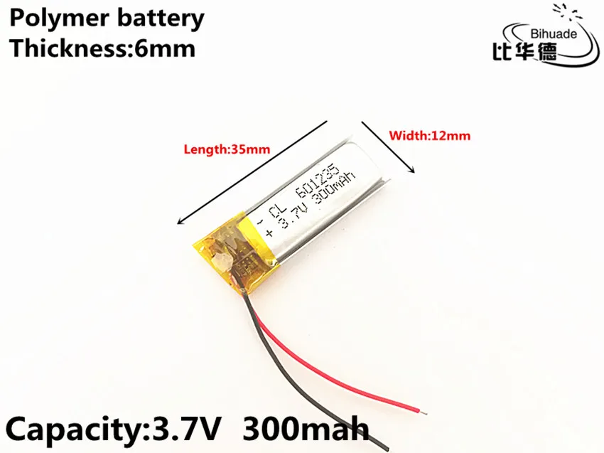 2 шт./лот, 3,7 в, 300 мАч, 601235 полимерный литий-ионный/литий-ионный аккумулятор для игрушек, POWER BANK, gps, mp3, mp4