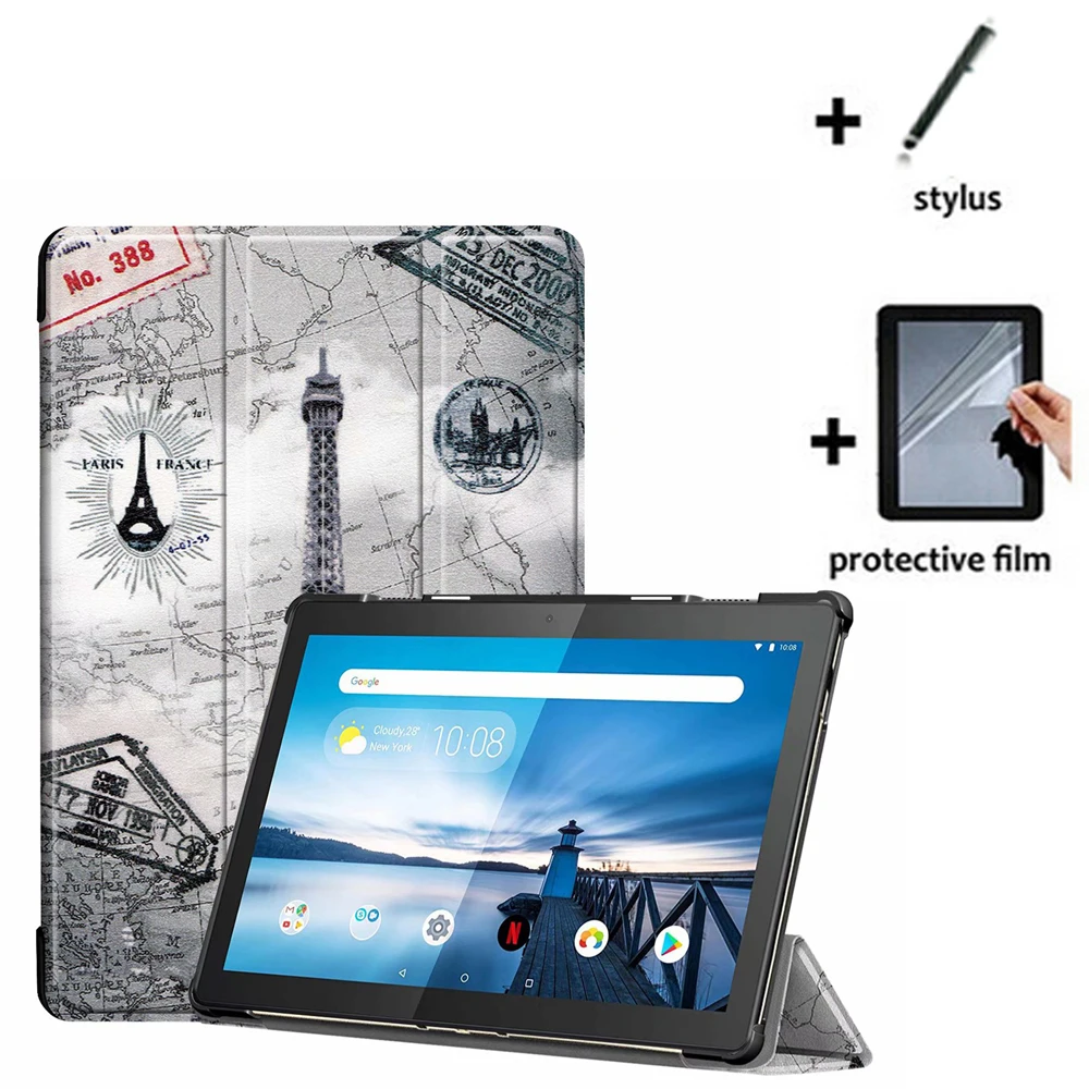 

Luxury Ultra Slim Lightweight Folio Stand Leather Case Cover +Screen Protector +Stylus For Lenovo Tab M10 10.1 X605F X605M X605N