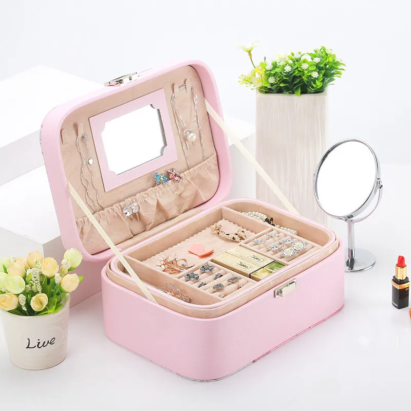 

Women's Makeup Case Cosmetics Storage Box Beauty Casket Organizer Christmas Gift Jewelry Ring Earrings Necklace Storage Boxes