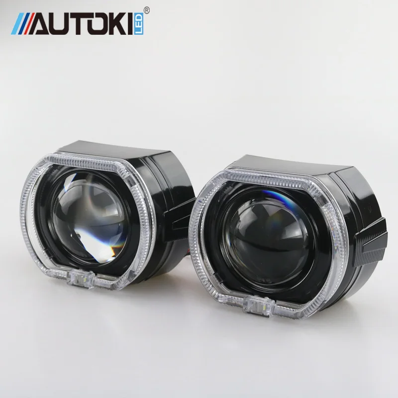 US $45.93 Autoki X5 Square LED Angel Eye DRL Bi Xenon Lens Car Projector Headlight HID Auto Tuning Kit H4 H7 Use H1 Bulbs