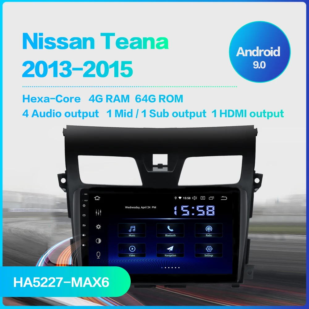 Perfect Fongent 10.2" Car 1 Din Auto Radio Android 9.0 for Nissan Teana Altima 2013 2014 2015 Support Steering Wheel Control HDMI 1