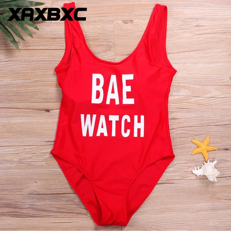 

XAXBXC 2018 Summer BAE WATCH Letter Backless Padded Sexy One Piece Suit Monokini Swimsuit Swimwear Women Bathing Suit