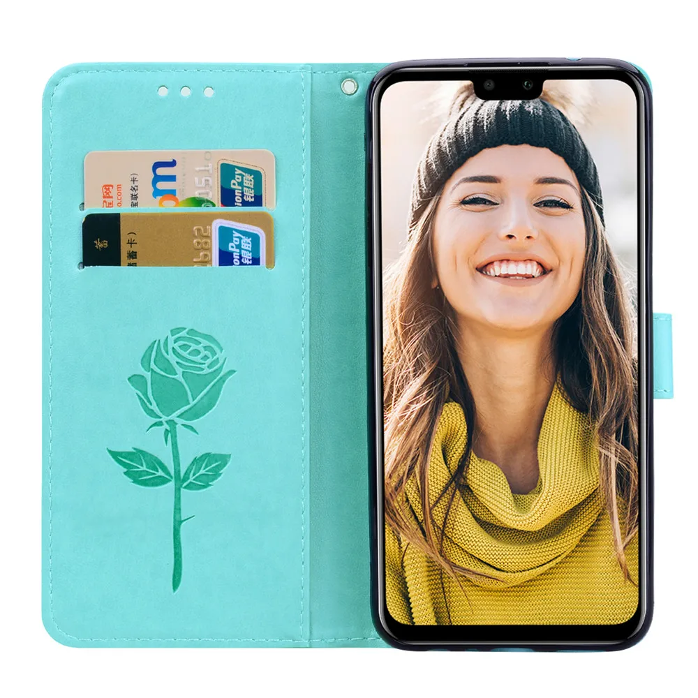 Для Huawei Y9 2019 Чехол Флип 6 5 дюймов 3D Цветочный узор кожаный бумажник книжка чехол