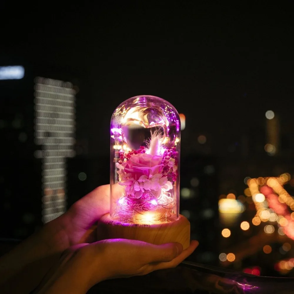 Rose Streamer Bottle Wireless Bluetooth Speaker Rechargeable LED Night Light With Flower in Glass Home Decoration Table Lamp 7
