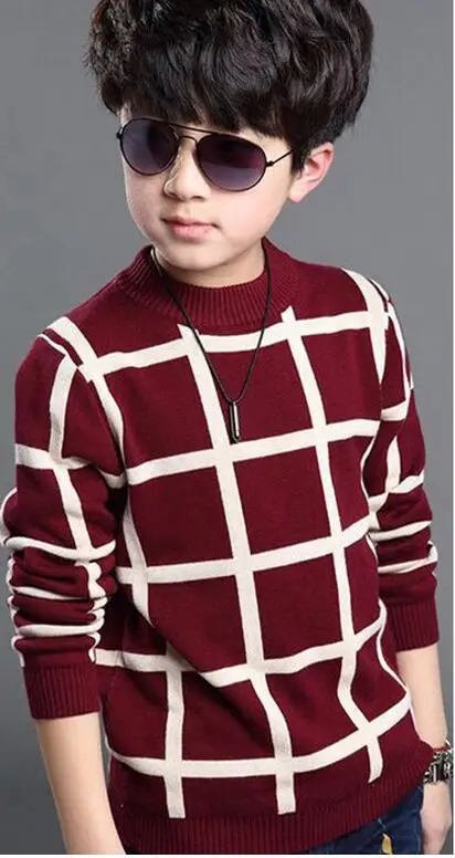 Осень-зима, детский свитер в клетку в английском стиле для мальчиков, пальто, детская одежда, детский жаккардовый хлопковый пуловер для мальчиков, От 5 до 10 лет - Цвет: Красный