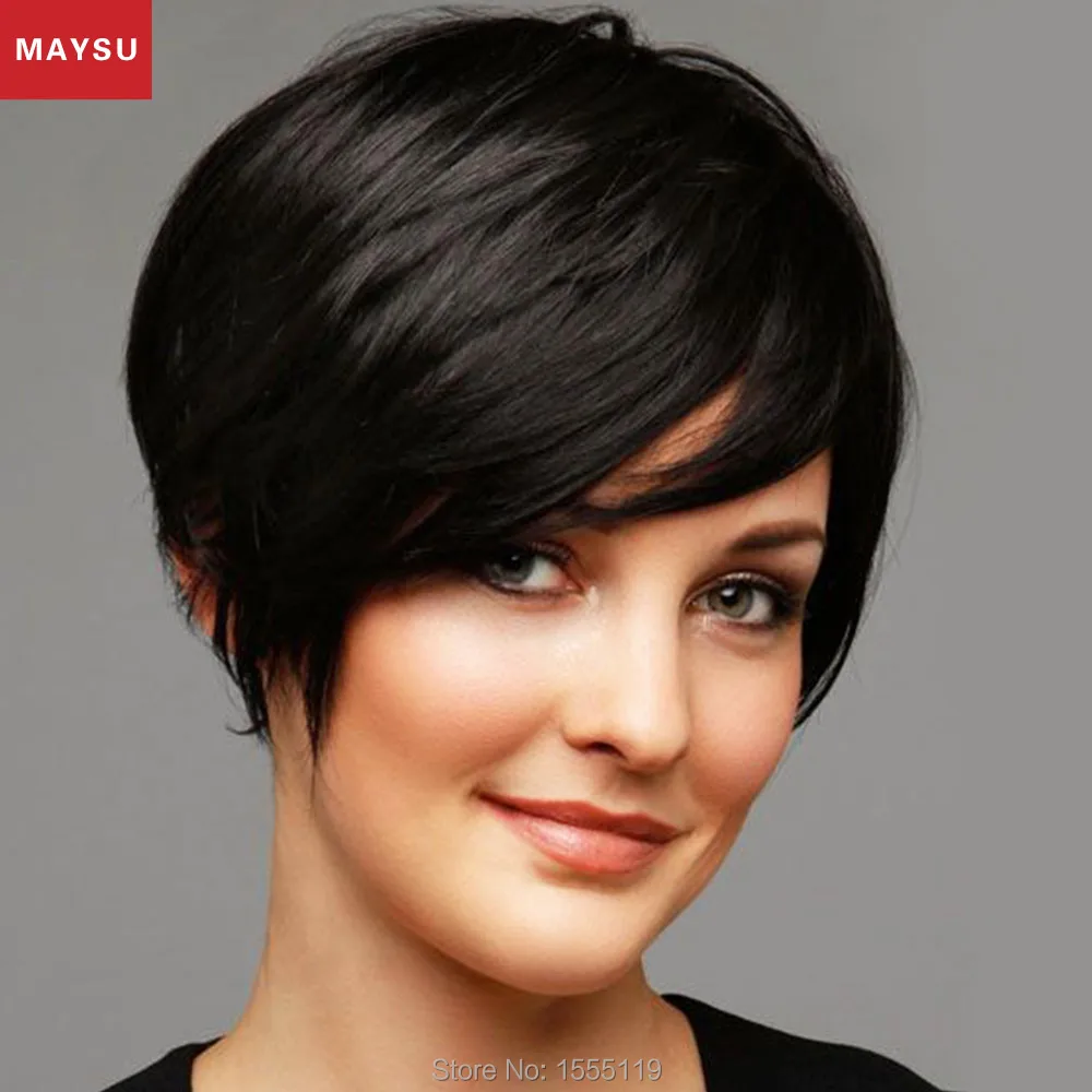 

New Arrival European Style Short Straight Human Hair Wig For Women Elastic Cap Average Size Wig Mega Hair Can Be Customize