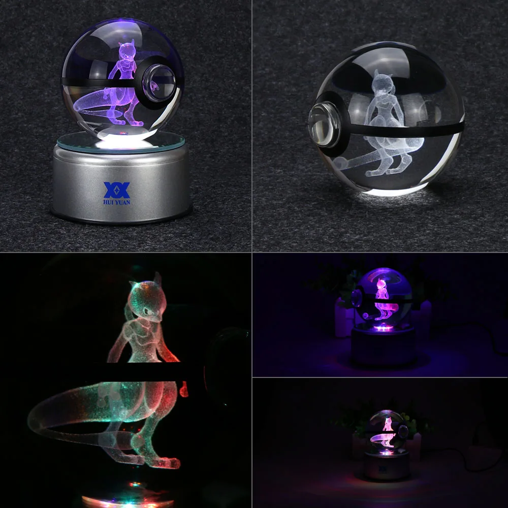 Kaufen Mewtu 3D Kristallkugel Pokemon Go Licht Glaskugel Gravur Runde Mit Schwarze Linie Ball LED Bunte Basis Kind der geschenk