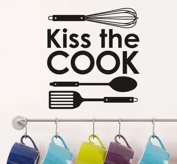 

Ins Hot Sale Wall Sticker Kiss The Cook Kitchen Wall Tile Art Sticker - Meat Cuisine Vinyl Decal wall quote sticker D861