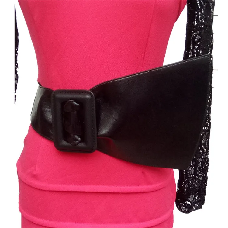 Новые модные женские искусственная кожа ремни широкий эластичный в стиле ретро панк пояс для женщин черный Прохладный джокер большой лист