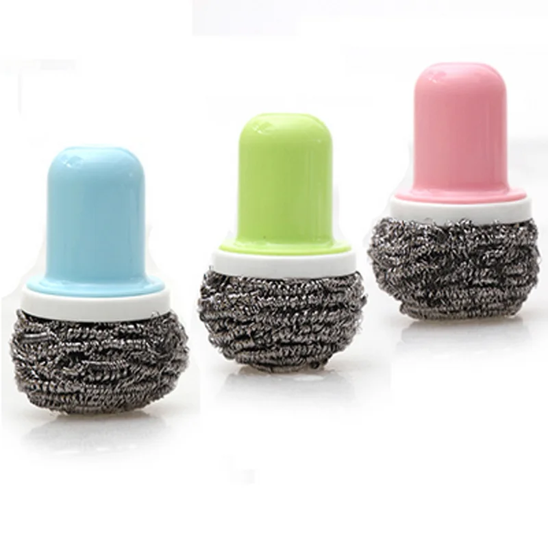 kitchen clean steel wool brush ball brush with handle stainless steel