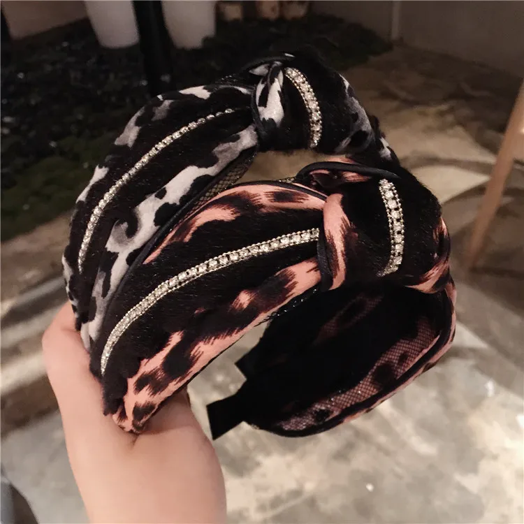 Корейские высококачественные складные бархатные леопардовые ретро аксессуары для волос с бриллиантами, повязка для волос, банты для волос, Цветочная корона, ободки для женщин