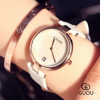 

AAA GUOU Classic Fashion Simple Style Ulta Thin Top Famous Luxury Brand Calendar Quartz Watch Wristwatch Women Leather Watches