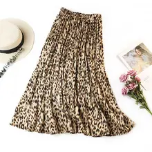 Лидер продаж, женские плиссированные юбки с высокой талией, Ретро Леопардовый принт, половина длины, эластичная юбка, весна-осень, юбки до середины икры