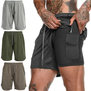 

2019 Mens 2 in 1 Fitness Running Shorts Camouflage Quick Drying Training Bodybuilding Shorts Workout Jogging Fitness Gym Shorts