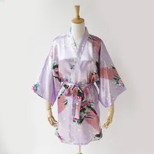 Светильник Фиолетовый китайский женский атласный банный халат платье кимоно пеньюар сексуальное нижнее белье пижамы Павлин Размеры S M L XL XXL XXXL NR185
