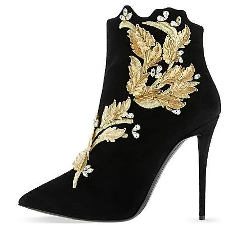 black pointed toe boots heels