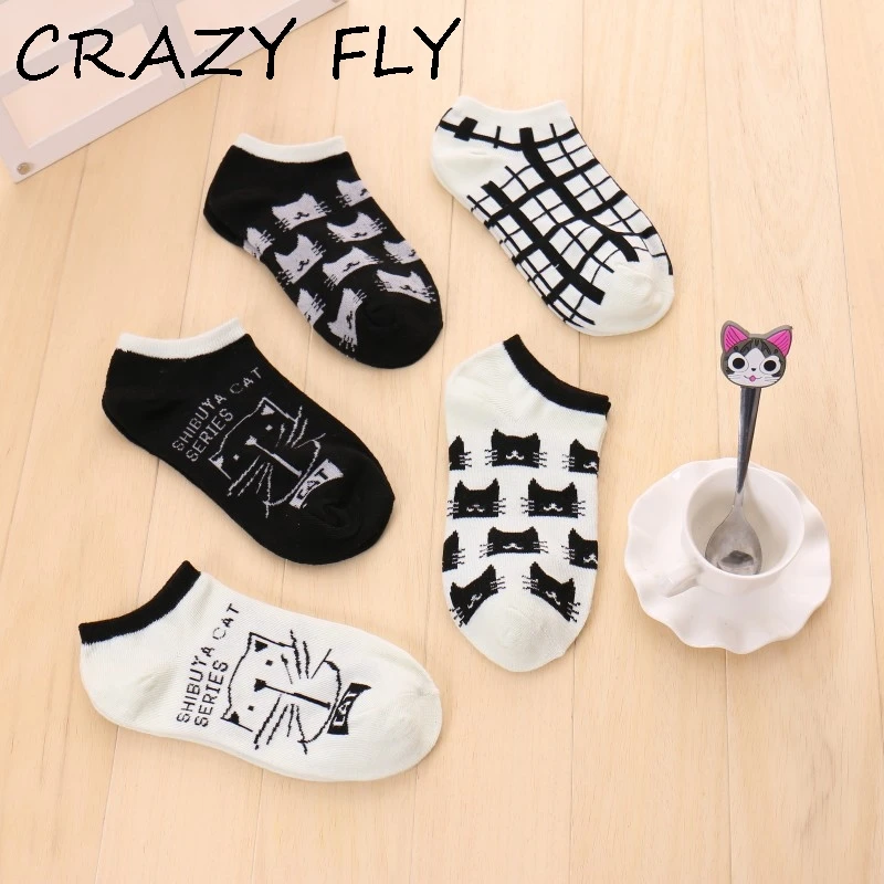 

CRAZY FLY New Women Funny Cat Socks Cute Cartoon Pattern Ankle Socks Summer Korean Crew Sock Harajuku Low Cut Short Socks 2019