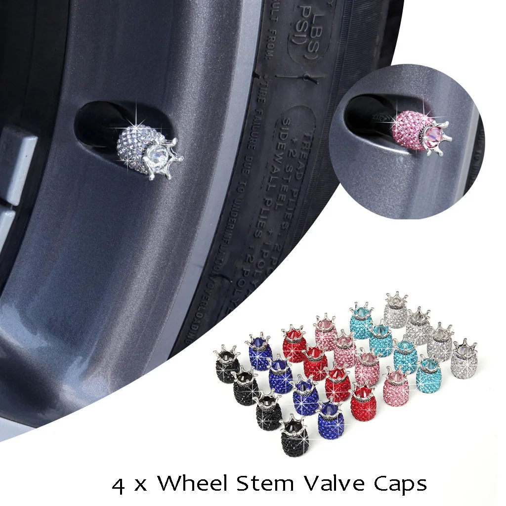 

4Pcs Crown Bling Diamond Tire/Wheel Stem Valve Caps Car Truck Rhinestone clay ABS slightest closely more secure Dust leaks 8Z