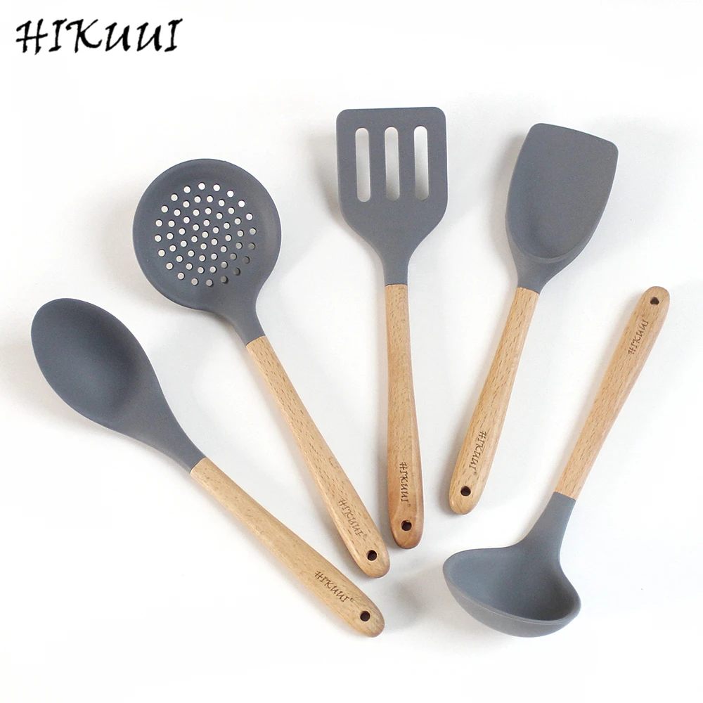 

HIKUUI 1PC Retail Wood Handle Utensil Limited Edition Cookware Silicone Kitchen Utensils Cooking Tools Turner Ladle Kitchenware