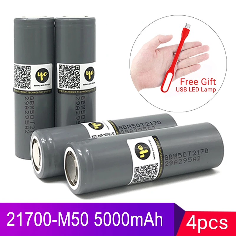 

4pcs INR21700 M50 10A lithium rechargeable battery for e Cigarette Vape 5000mAh 3.7V 21700 battery