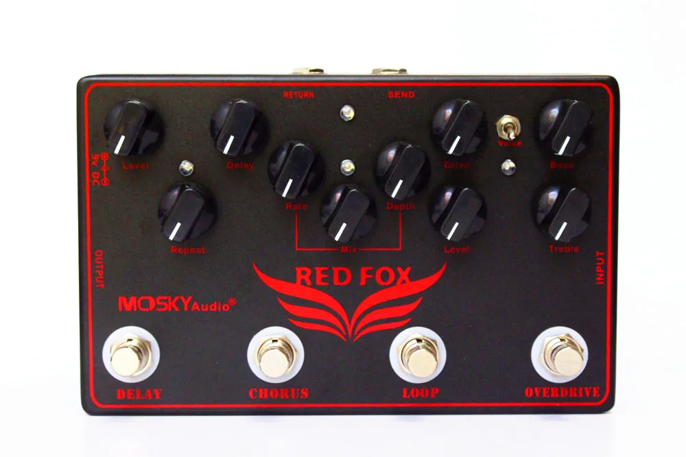 RED FOX Overdrive, LOOP, Chorus, Delay 4 педали эффектов в 1 блоке педаль эффектов для гитары мультиэффект педаль