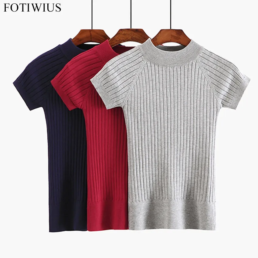 

6 Colors 2018 Summer Knitted T Shirt Top Tees Women Short Sleeve Solid T-Shirts Tops Fashion Slim Knitwear Pullover T-shirt