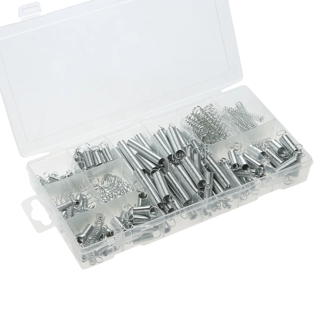 

200pcs Steel Spring Electrical Hardware Spring Pressure Suit Extension Tension Springs with Transparent Package Box Hardware Kit