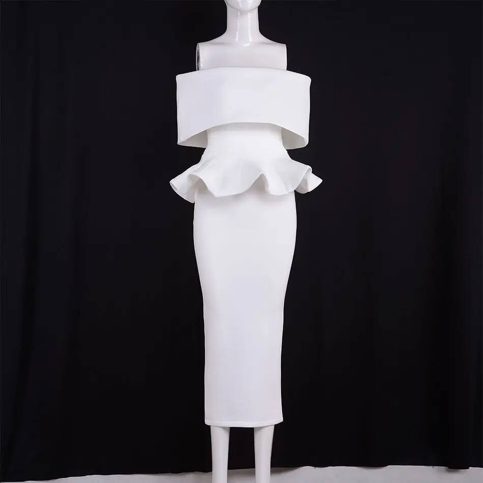 Новые летние знаменитости вечерние платье Для женщин короткий рукав с открытыми плечами 2 из двух частей комплект сексуальное ночное платье Для женщин Vestidos - Цвет: Белый