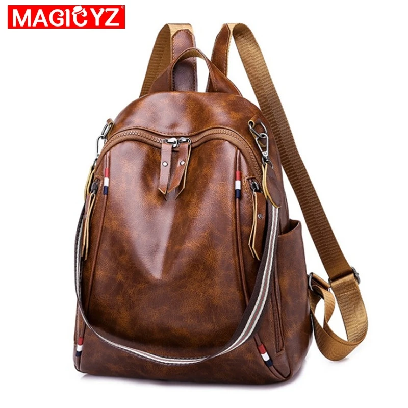 

Men and Women Leather Backpacks Vintage Solid Shoulder Bag Sac a Dos Travel Ladies Bagpack Mochilas School Bags For Girls Preppy