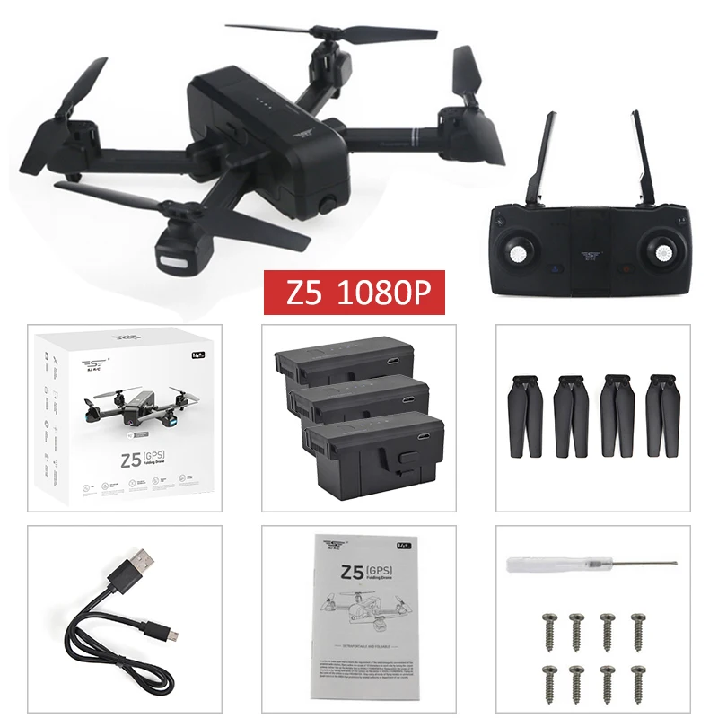 SJRC Z5 5G Wifi FPV с камерой 1080P двойной gps динамический Дрон Квадрокоптер - Цвет: 1080pblack3battery