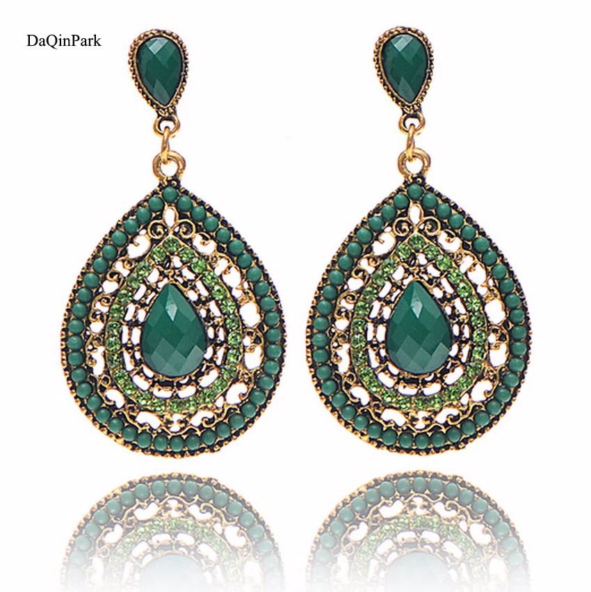 

2PCS Double Hearts Colorful Drop Earrings New Fashion Vintage Bohemian Big Pendant Charm Party Earrings for Women
